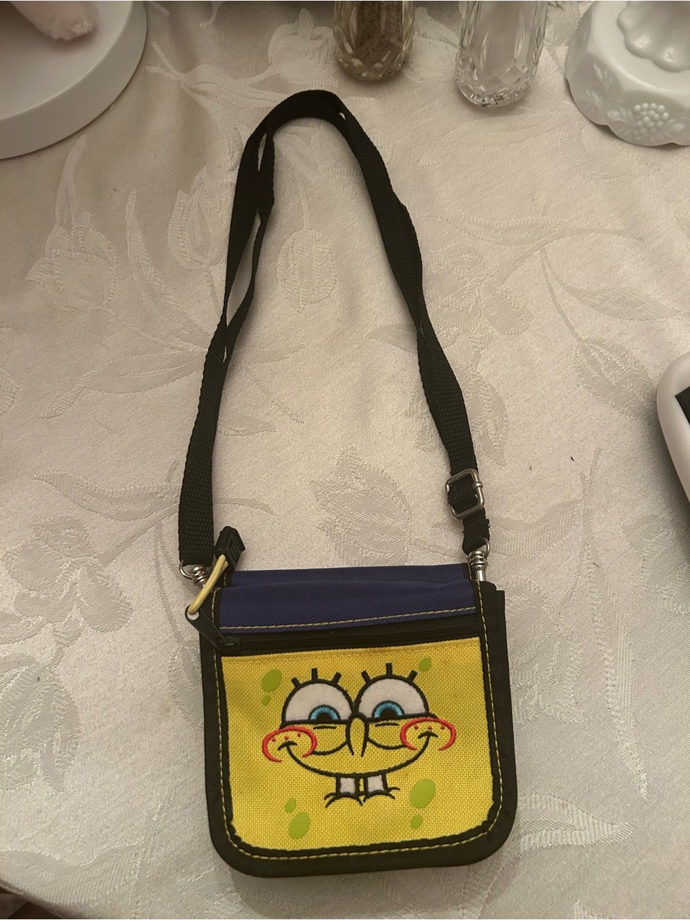 Vintage 2000s SpongeBob SquarePants trifold wallet with adjustable strap